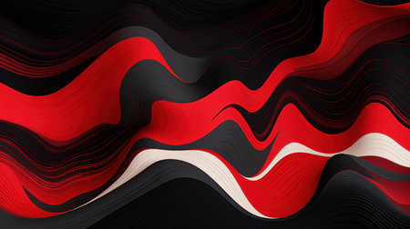 A visually appealing abstract design featuring flowing waves of vibrant red and black with hints of whiteの写真素材