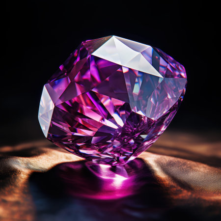 A stunning purple gemstone, featuring a captivating teardrop shape with brilliant facets that catch light beautifullyの写真素材