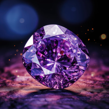 A stunning purple gemstone, featuring a captivating teardrop shape with brilliant facets that catch light beautifullyの写真素材