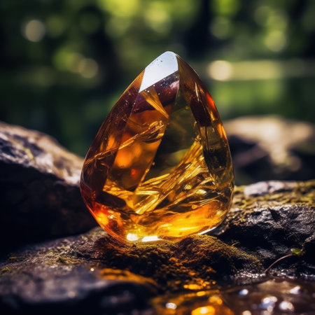 Explore the stunning brilliance of this exquisite orange gemstone that showcases remarkable precision cuttingの写真素材