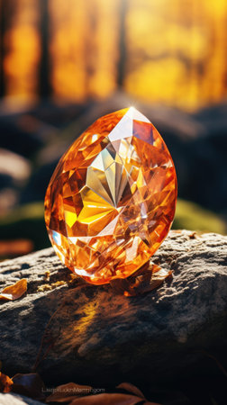 Explore the stunning brilliance of this exquisite orange gemstone that showcases remarkable precision cuttingの写真素材