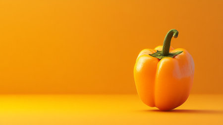 Vibrant yellow bell pepper on bright orange background.の素材