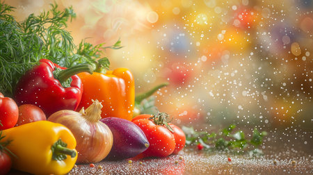 Vibrant fresh vegetables assortment with bokeh background.の素材