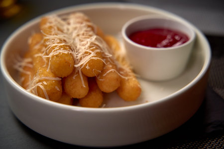 Delicious and Crispy Cheese Sticks Served with Tangy Marinara Sauce for a Perfect Snack or Appetizer...