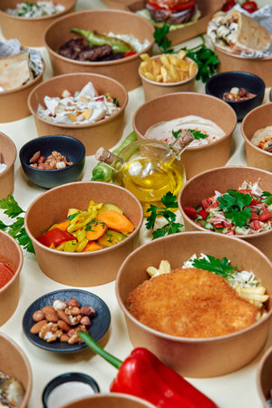 A Colorful Array of Diverse Dishes Served in Earthy Bowls Featuring Fresh Ingredients, Vibrant...