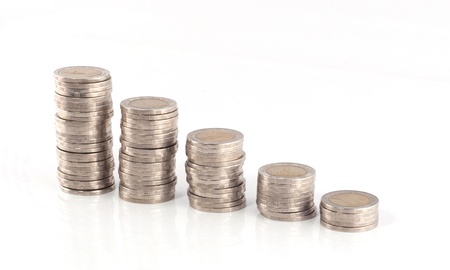 Thai baht coins on a white background.の写真素材