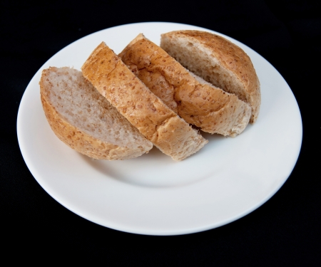 Bread on a white plate.の写真素材