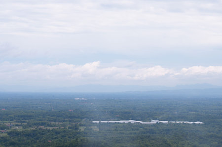 Aerial view over a small town in northern Thailand.