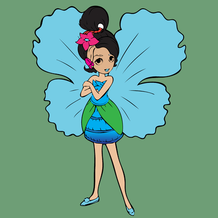 Lovely young woman dressed in a floral party.eps 10のイラスト素材