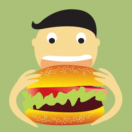 Pretty boy eat burger outdoors.eps10のイラスト素材