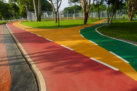 Bicycle lane in the park, sport and recreation concept background.の写真素材