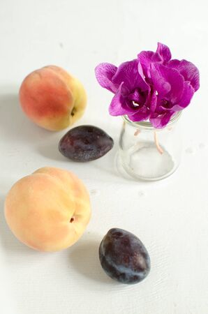 composition from orchids and fruitの写真素材