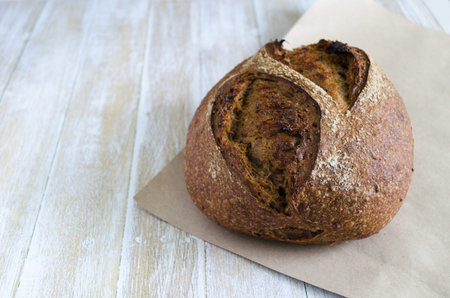 Sourdough homemade wheat bread with buckwheat flour and flax seed