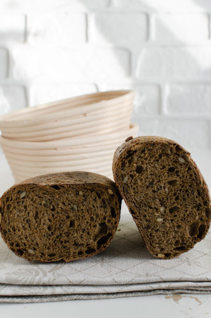 Homemade sourdough multigrain bread with sunflower, sesame and pumpkin seedsの写真素材