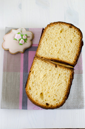 Homemade traditional baking for Easter - Easter cake with gingerbread cookieの写真素材