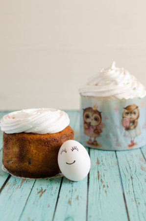 Homemade Easter Baking - Easter cake with yogurt and lemon with meringue at the topの写真素材