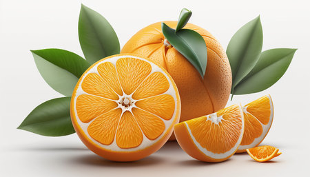 Healthy fresh orange fruit images white background AI Generated imageの素材