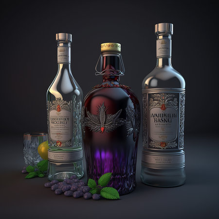 Alcohol beverage vodka bottles with glass AI Generated Imageの素材