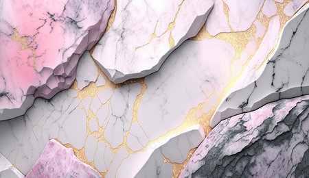 Abstract white pink and liquid gold color marble texture AI Generated Imageの素材