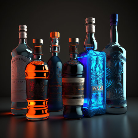Alcohol beverage vodka bottles with glass AI Generated Imageの素材