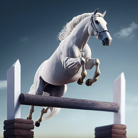 Arabian white horse runs jump wings AI Generated Imageの素材