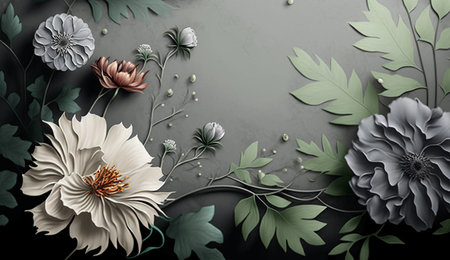 Assorted grey color flower arranging border background AI Generated Imageの素材