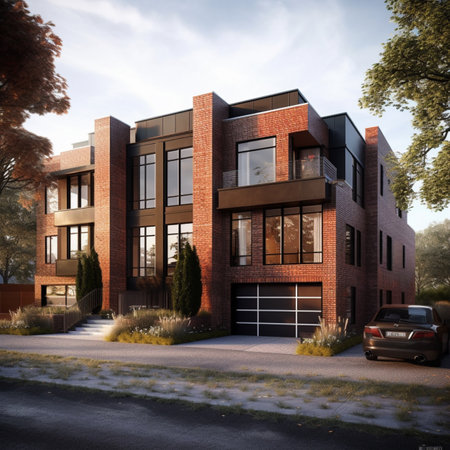 Architectural triplex parking front street duplex house pictures AI Generated Imageの素材