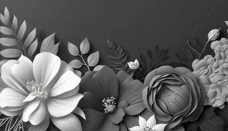 Assorted grey color flower arranging border background AI Generated Imageの素材