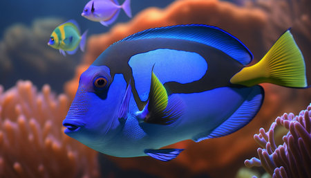 Aquarium cute regal blue coral tang fish AI Generate Imageの素材
