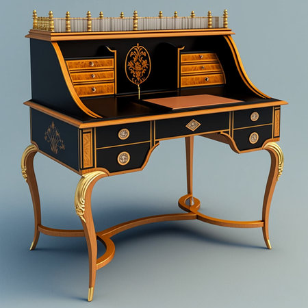 Antique style wooden furniture french vintage writing desk picture AI Generated imageの素材