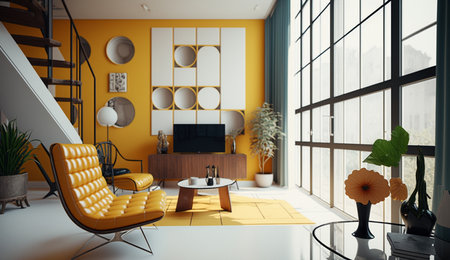 Bauhaus living room house style interior design AI Generated imageの素材