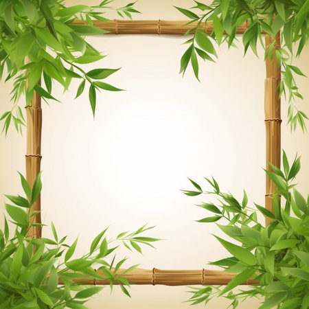 Beautiful bamboo tree leaves frame border design pictures AI Generated artの素材