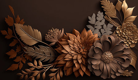 Beautiful abstract bronze color flower with leaf background AI Generated Imageの素材