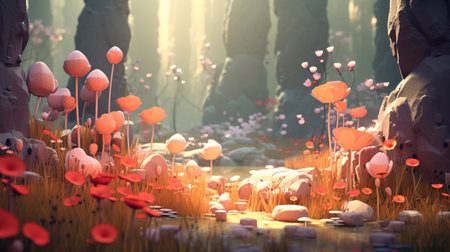 Beautiful art nature fantasy forest glowing mushroom wallpaper AI Generated artの素材