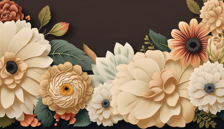Beautiful cream color flower design burgundy autumn floral AI Generated Artの素材