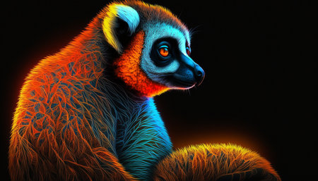 Beautiful color neon art lemur animal   AI Generated Imageの素材