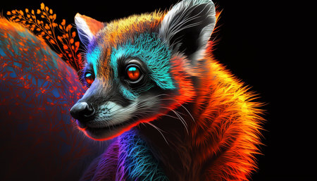 Beautiful color neon art lemur animal   AI Generated Imageの素材