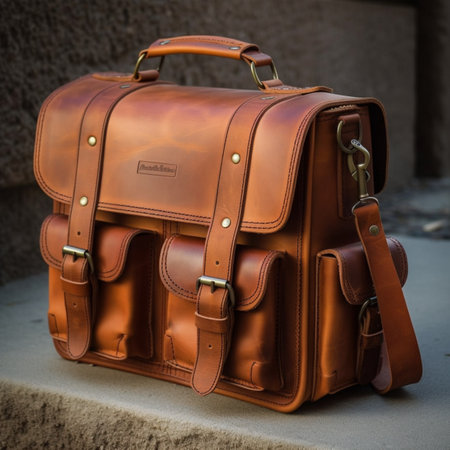 Beautiful brown genuine leather side bag picture AI Generated Imageの素材
