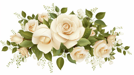 Beautiful cream rose flower arrangement image on white background AI Generated artの素材