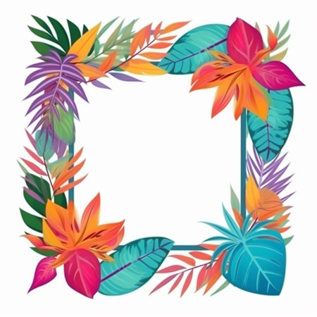 Beautiful colorful tropical border leaves frame white background AI Generated artの素材