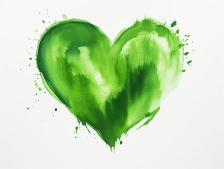 Amazing green heart clipart watercolor illustration pictures AI Generated Imageの素材