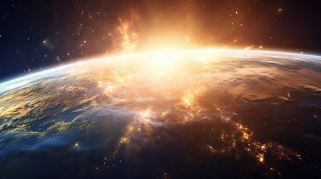 3D earth day light with rising sun intro planet image Ai generated artの素材
