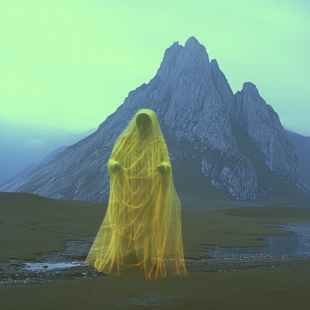 Beautiful horizontal shot mystical mountains sunset image Ai generated artの素材