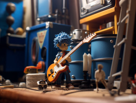 Bass rock guitar player cartoon beard man images AI Generated Imageの素材