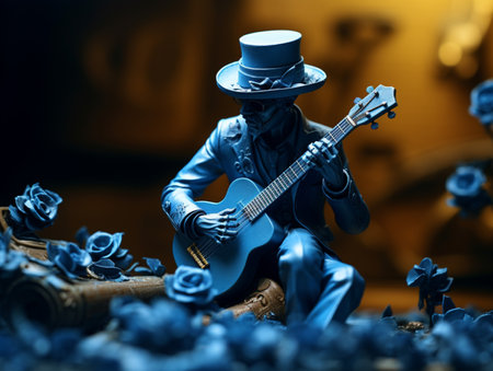 Bass rock guitar player cartoon beard man images AI Generated Imageの素材