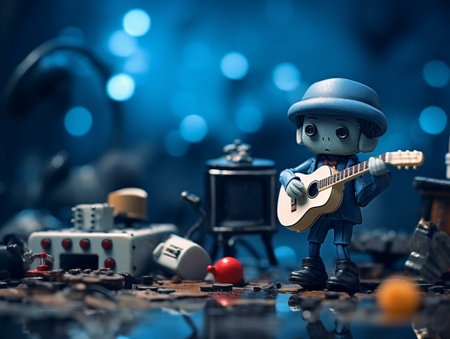 Bass rock guitar player cartoon beard man images AI Generated Imageの素材