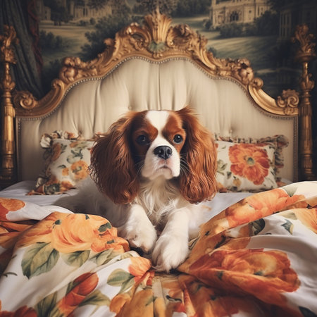 Cavalier king charles spaniel dog in bed picture AI Generated Artの素材