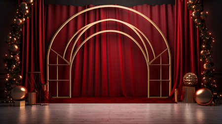 Modern christmas stage gold red 3d render picture AI Generated artの素材