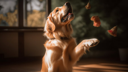 Golden retriever portrait dog sitting hind legs picture AI Generated artの素材