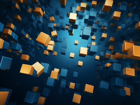 Abstract blue and gold 3d rendering cubes background AI Generated Imageの素材